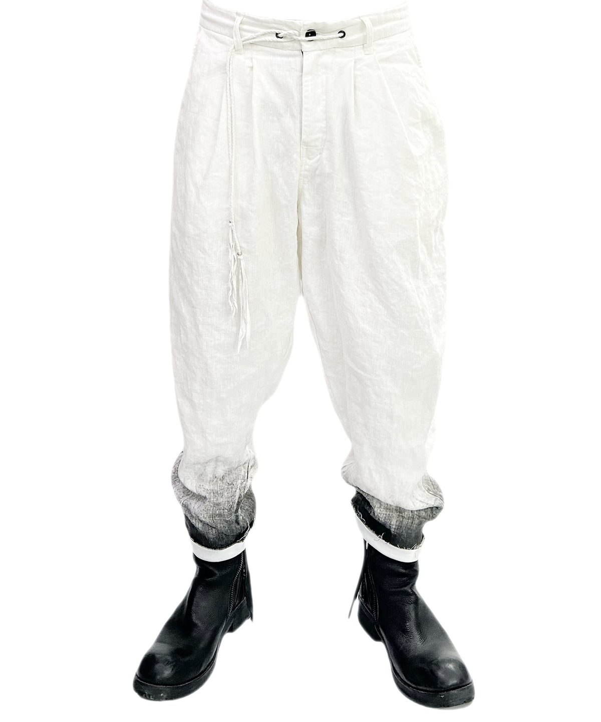 2501-PT04 Linen Layered Tuck Pants White