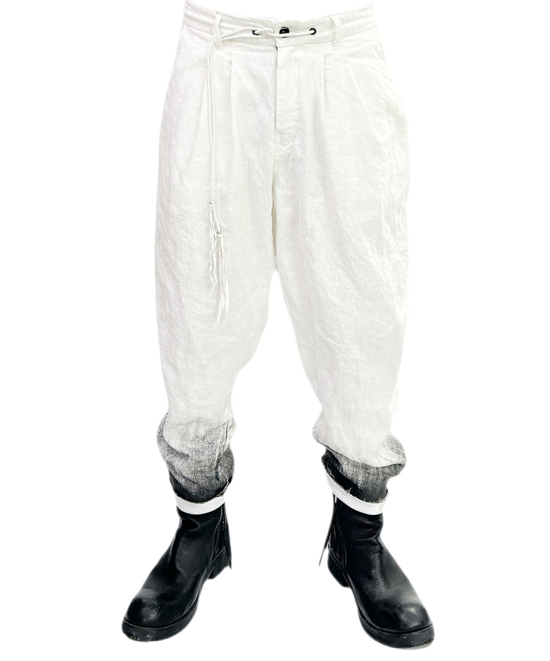 2501-PT04 Linen Layered Tuck Pants White