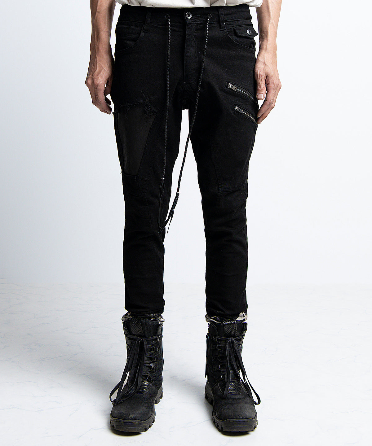 2401-PT02 Double Zip Stretch Twill Pants 02 Black