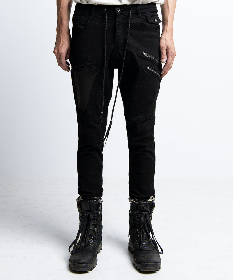 2401-PT02 Double Zip Stretch Twill Pants 02 Black