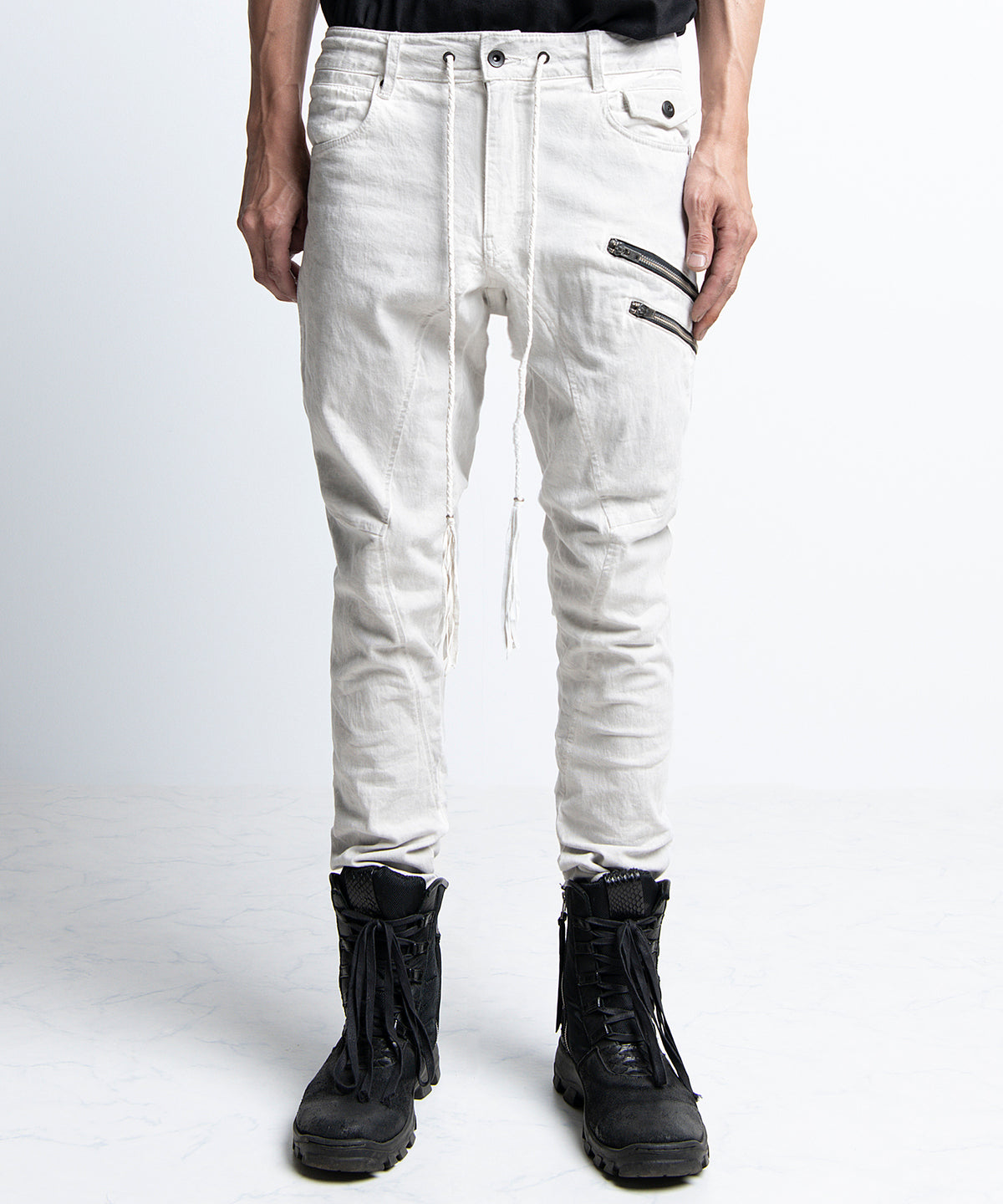 2401-PT01 Double Zip Stretch Twill Pants 01 Dirty White