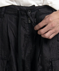 2401-PT05 Black Metal Parachute Pants 02 Black
