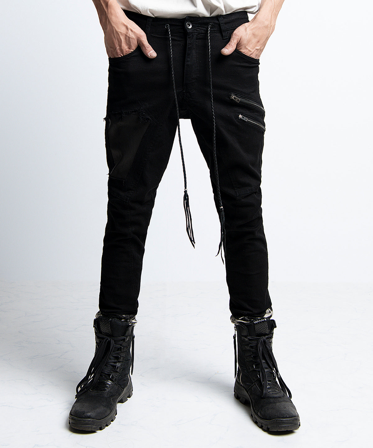 2401-PT02 Double Zip Stretch Twill Pants 02 Black