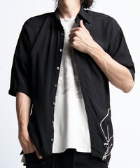 2401-SH09 Splash Crepe Rayon Slim Shirt Black