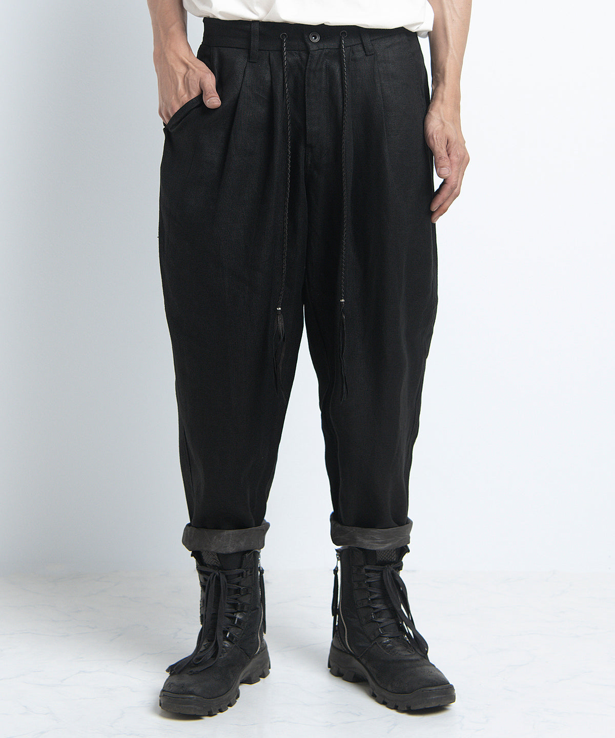 2401-PT03 Linen Layered Pants 05 Black