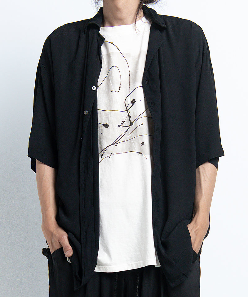 2401-SH03 Splash Crepe Rayon Lazy Shirt Black