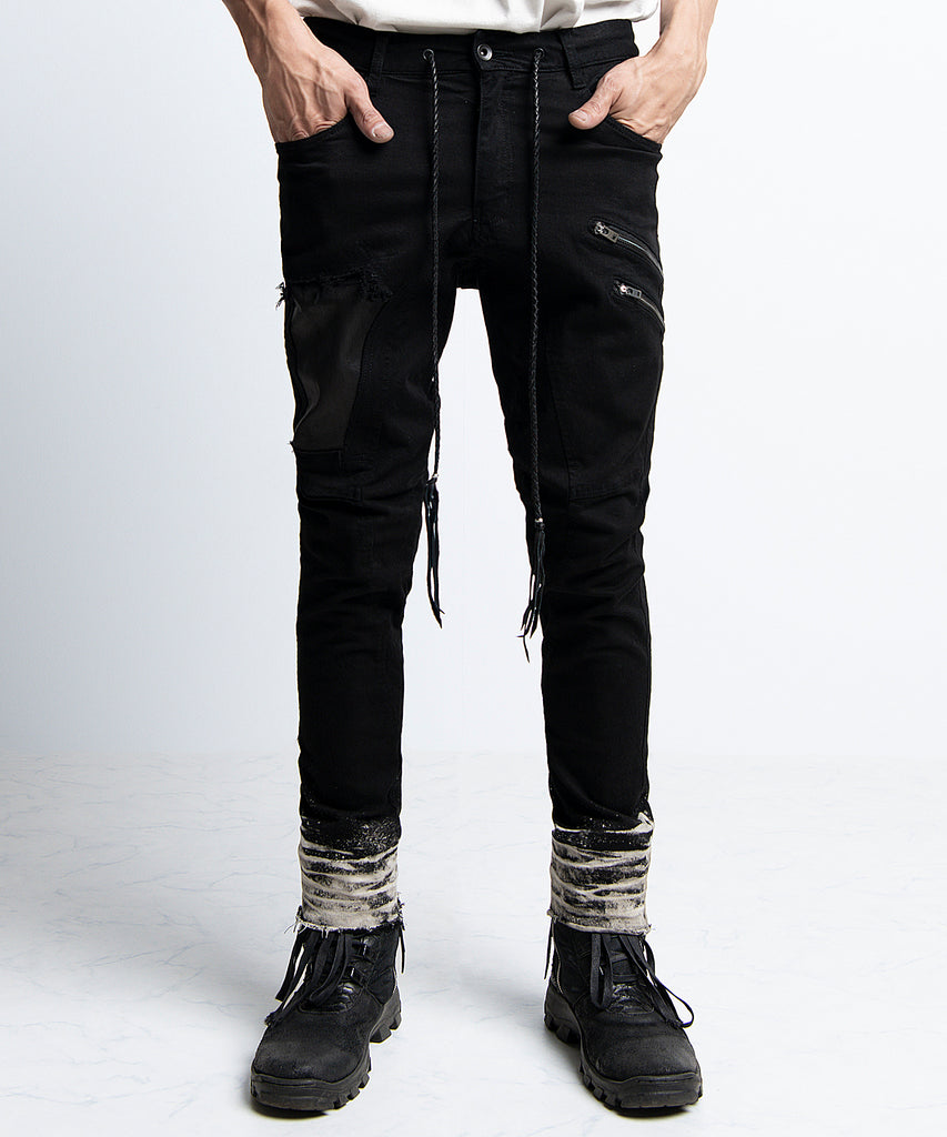 2401-PT02 Double Zip Stretch Twill Pants 02 Black