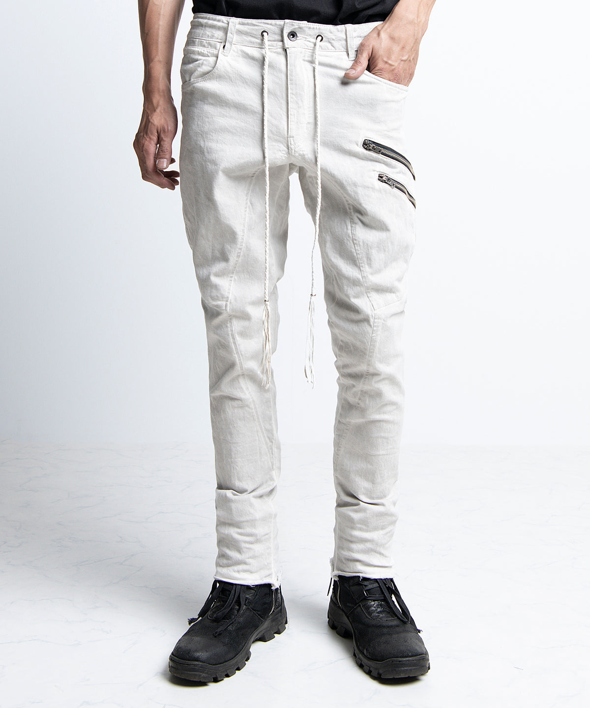2401-PT01 Double Zip Stretch Twill Pants 01 Dirty White