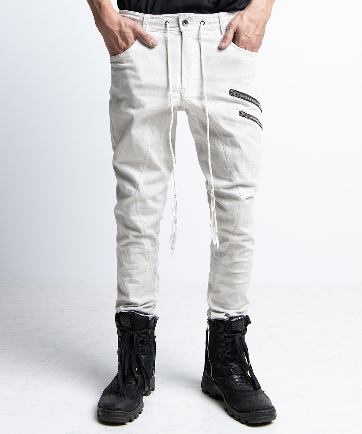 2401-PT01 Double Zip Stretch Twill Pants 01 Dirty White