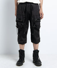 2401-PT05 Black Metal Parachute Pants 02 Black