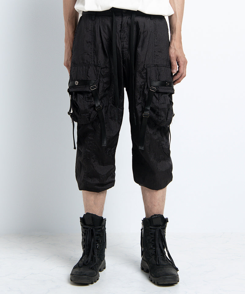 2401-PT05 Black Metal Parachute Pants 02 Black