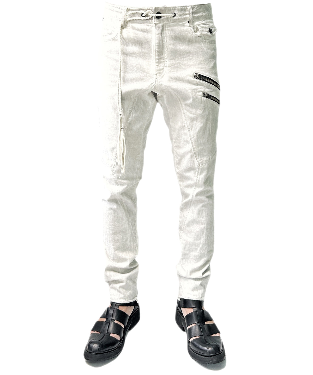 2401-PT01 Double Zip Stretch Twill Pants 01 Dirty White
