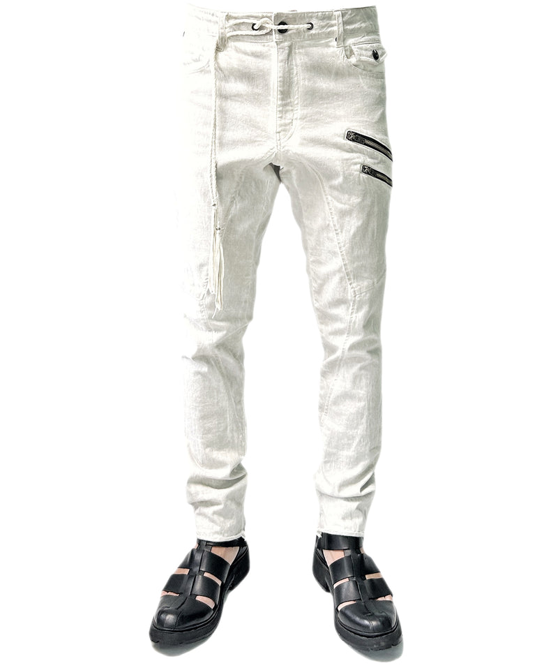2401-PT01 Double Zip Stretch Twill Pants 01 Dirty White