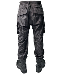 2401-PT05 Black Metal Parachute Pants 02 Black