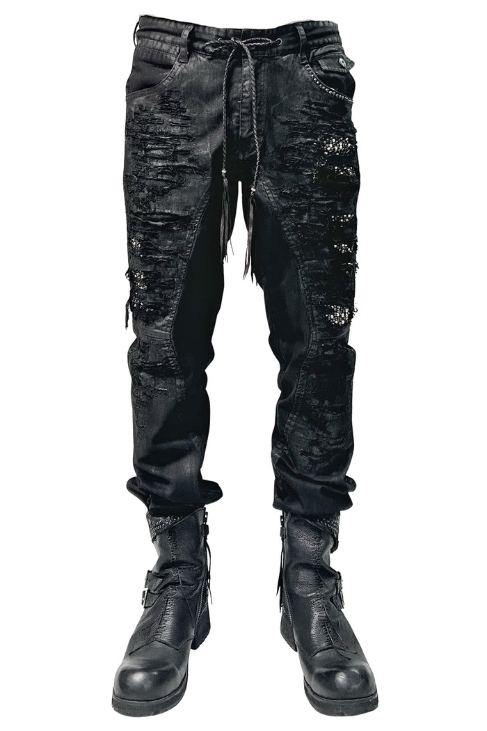 2502-PT07 Coating Crush Stretch Twill Pants / STD_Black