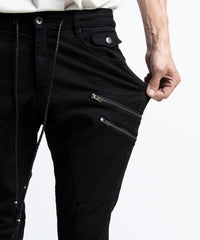 2401-PT02 Double Zip Stretch Twill Pants 02 Black