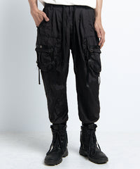 2401-PT05 Black Metal Parachute Pants 02 Black