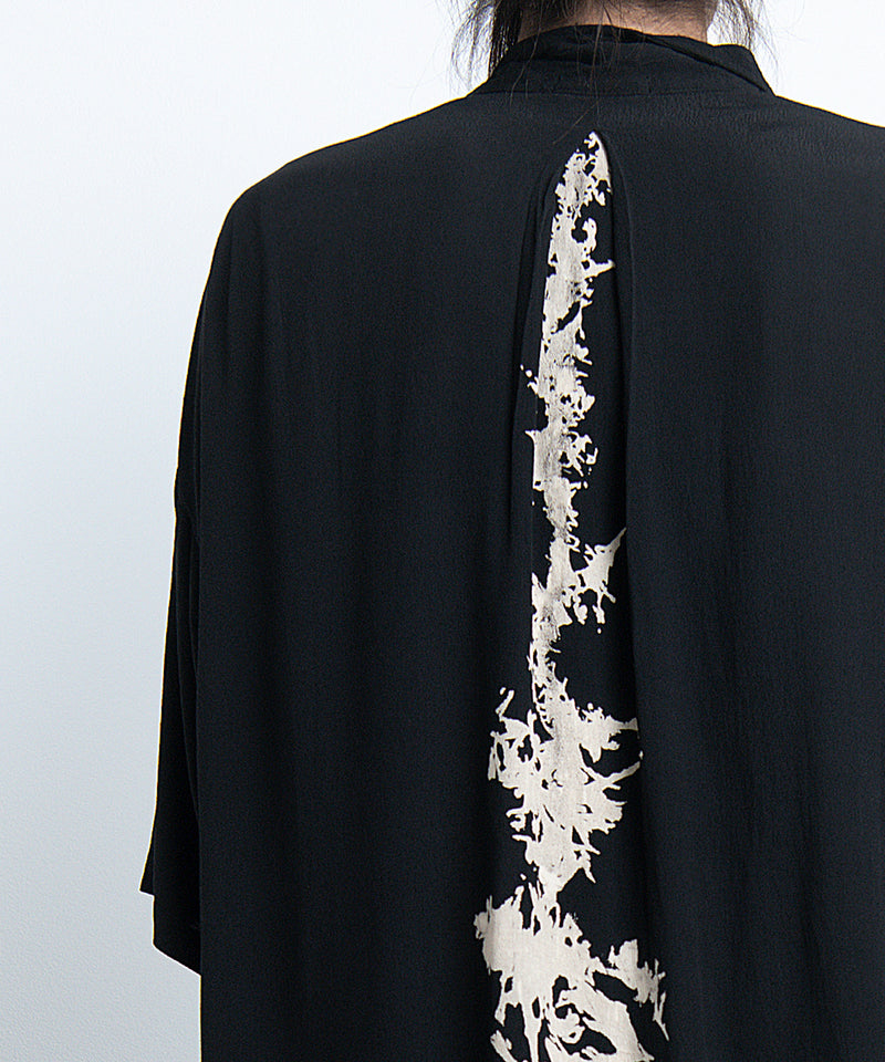 2401-SH03 Splash Crepe Rayon Lazy Shirt Black