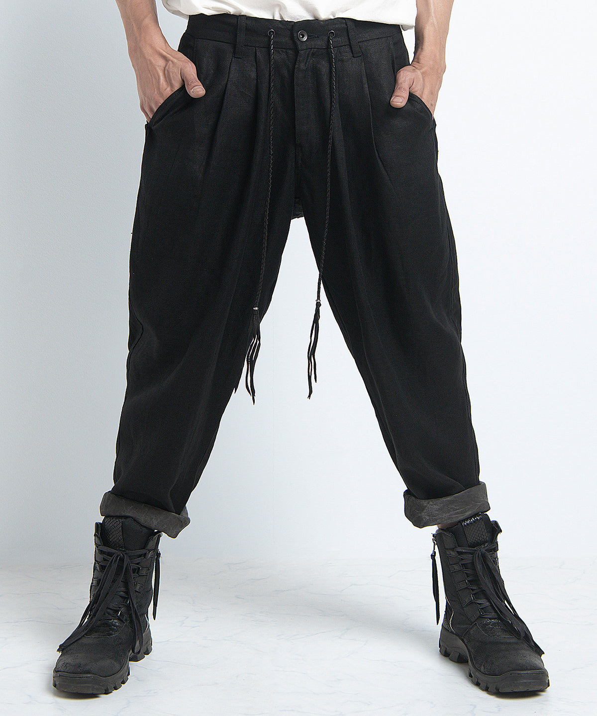 2401-PT03 Linen Layered Pants 05 Black
