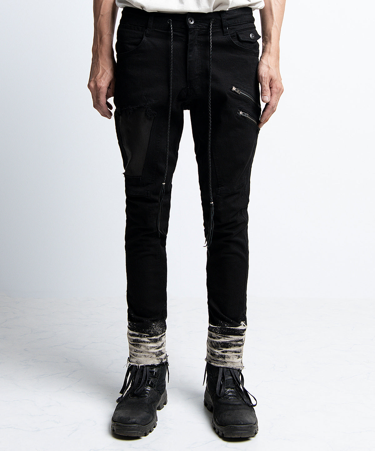 2401-PT02 Double Zip Stretch Twill Pants 02 Black