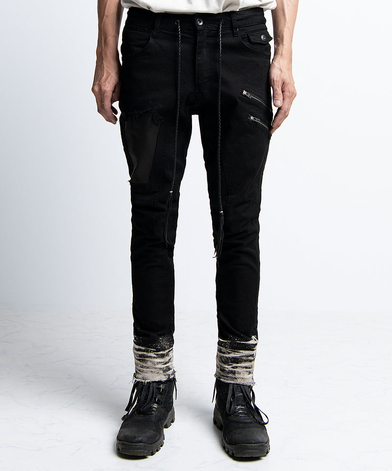 2401-PT02 Double Zip Stretch Twill Pants 02 Black