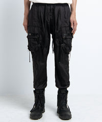 2401-PT05 Black Metal Parachute Pants 02 Black