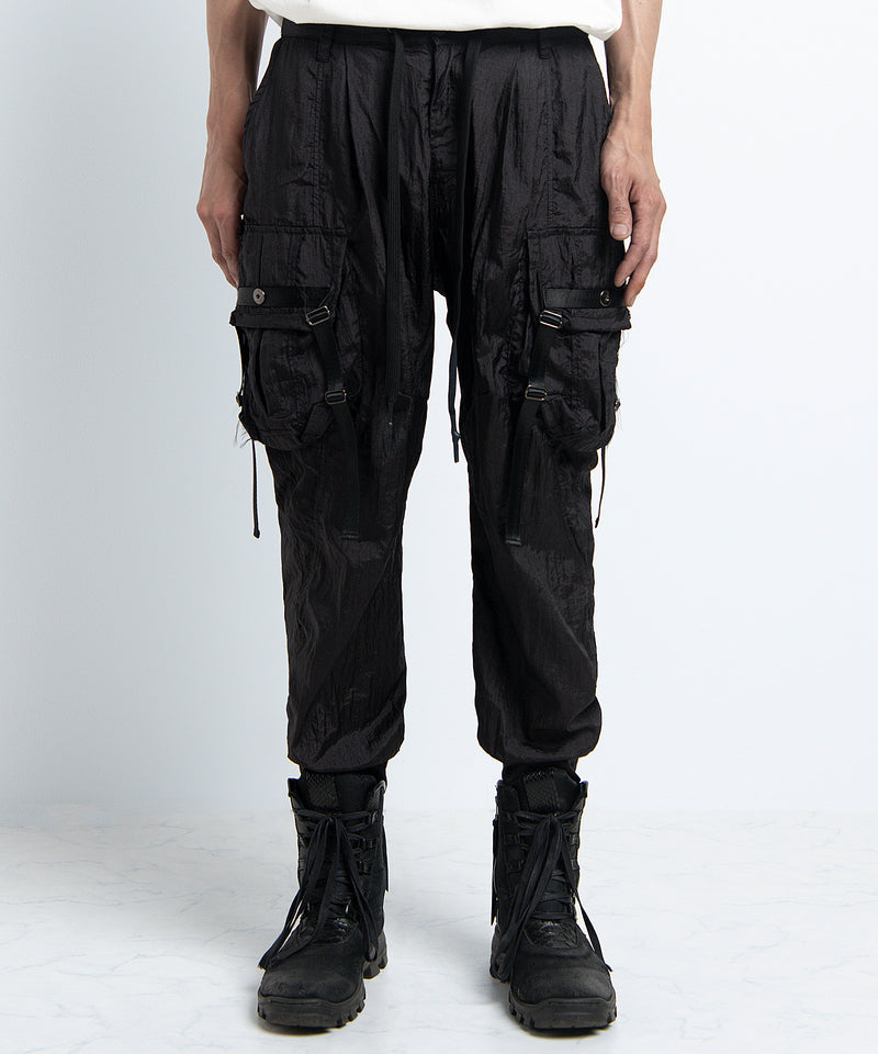 2401-PT05 Black Metal Parachute Pants 02 Black