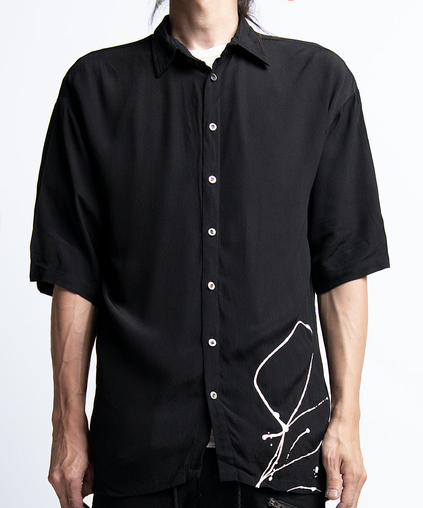 2401-SH09 Splash Crepe Rayon Slim Shirt Black