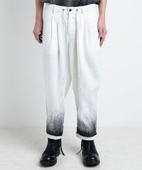 2501-PT04 Linen Layered Tuck Pants White