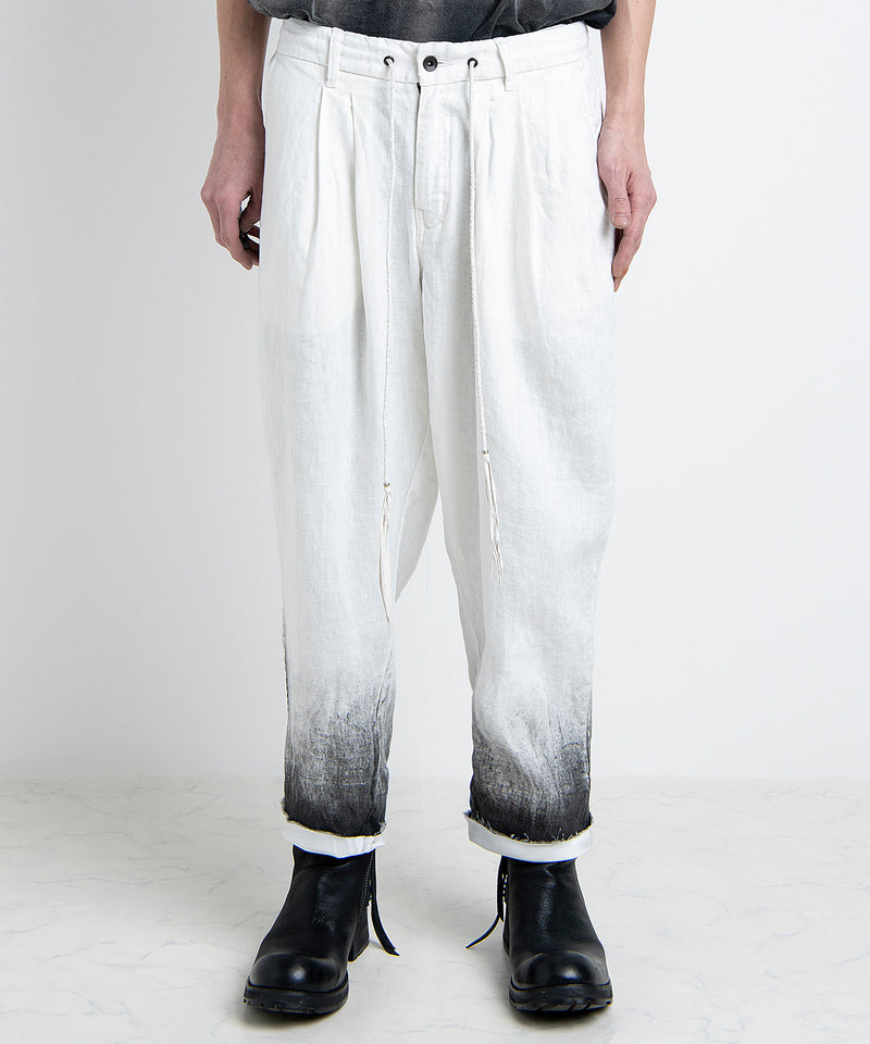 2501-PT04 Linen Layered Tuck Pants White