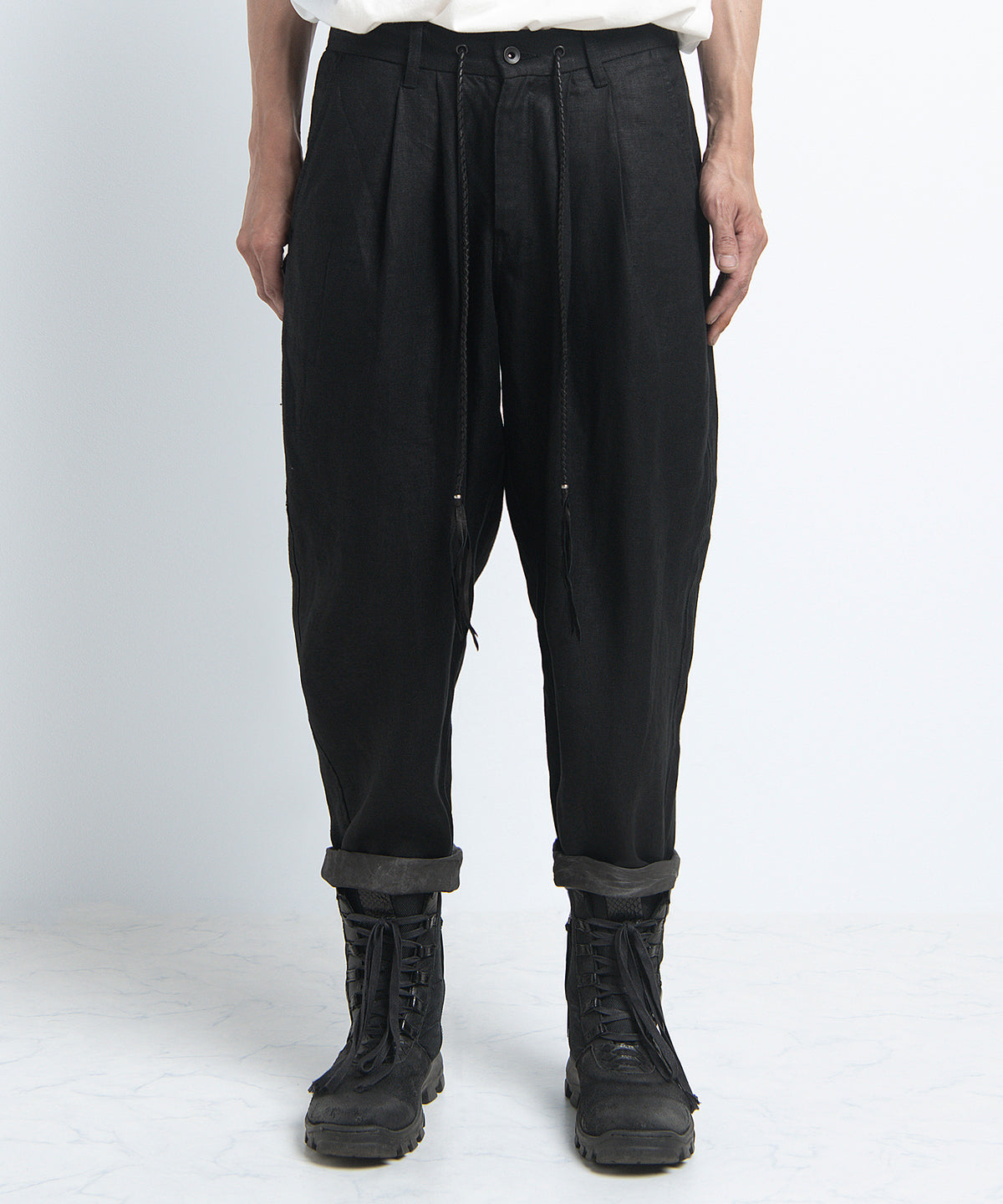 2401-PT03 Linen Layered Pants 05 Black
