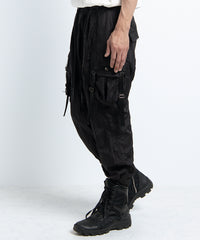 2401-PT05 Black Metal Parachute Pants 02 Black