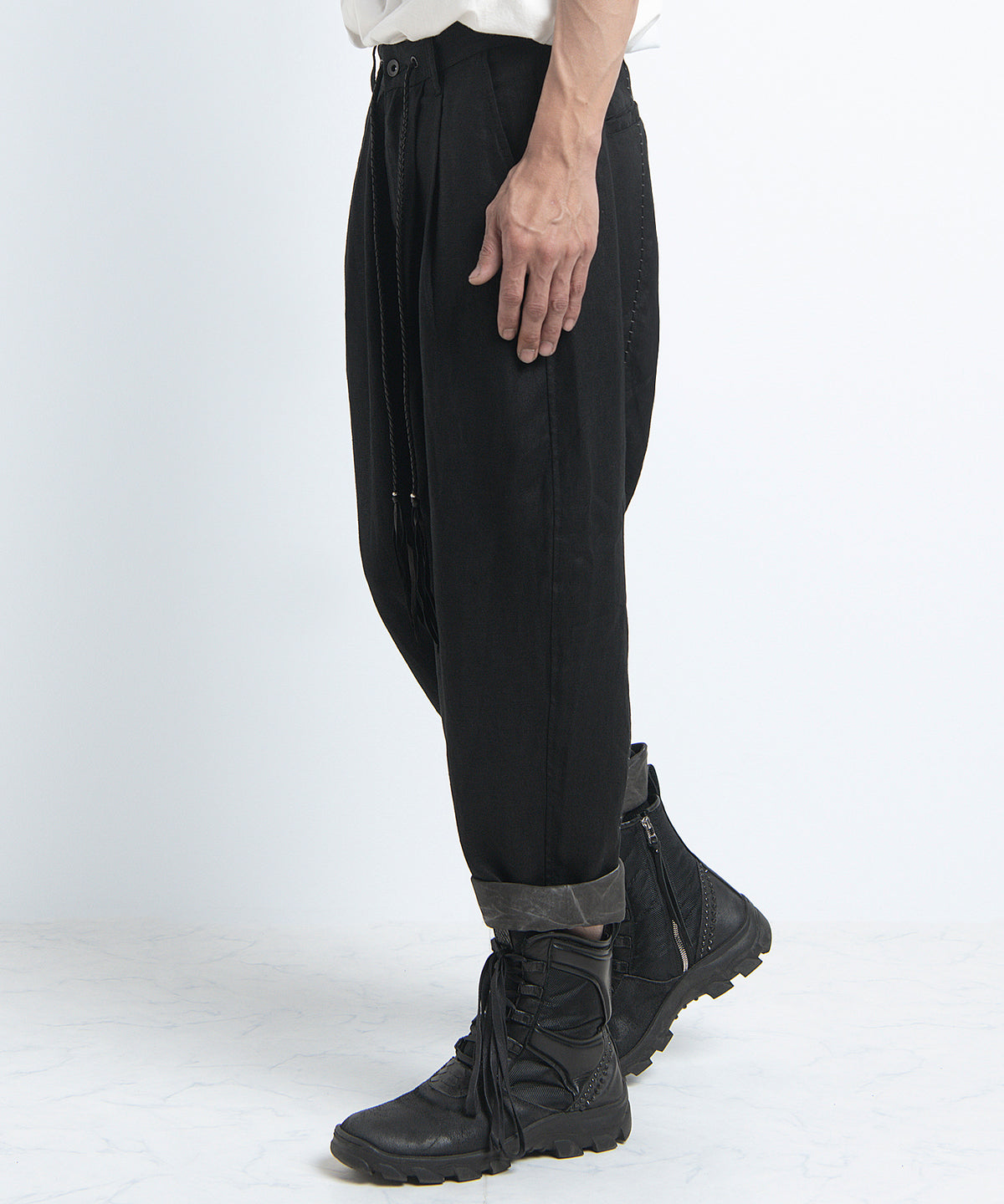 2401-PT03 Linen Layered Pants 05 Black