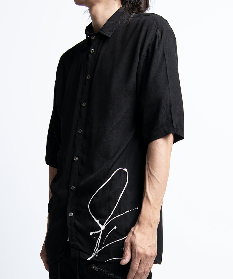 2401-SH09 Splash Crepe Rayon Slim Shirt Black