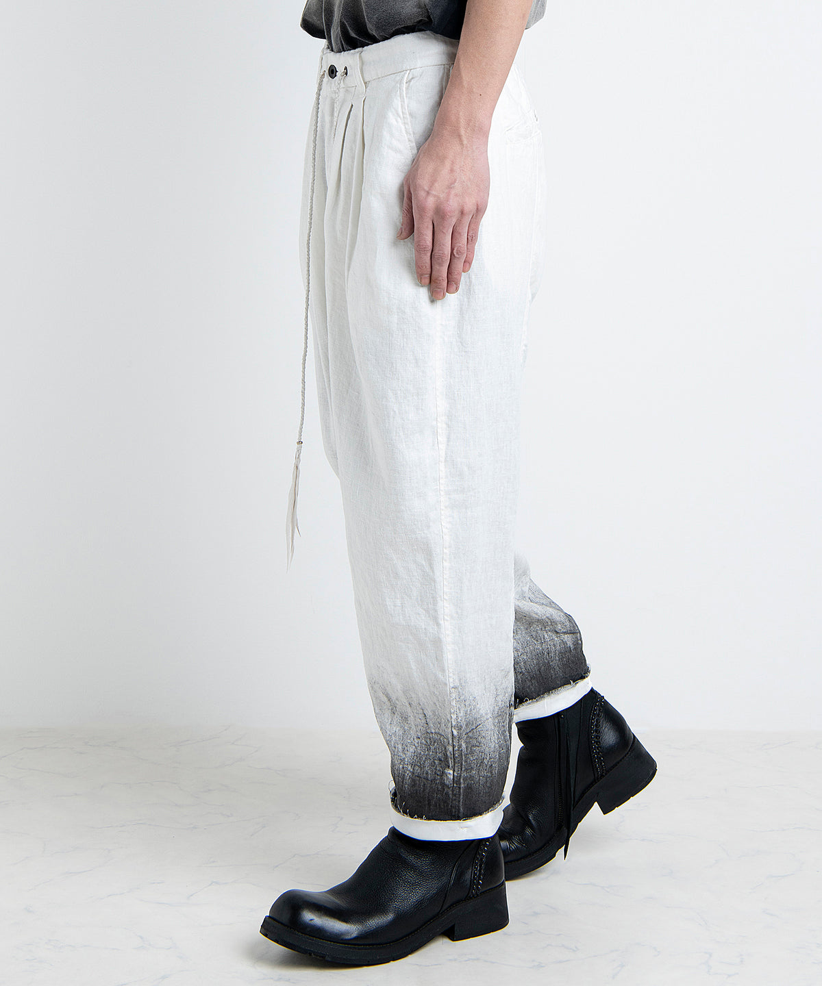 2501-PT04 Linen Layered Tuck Pants White