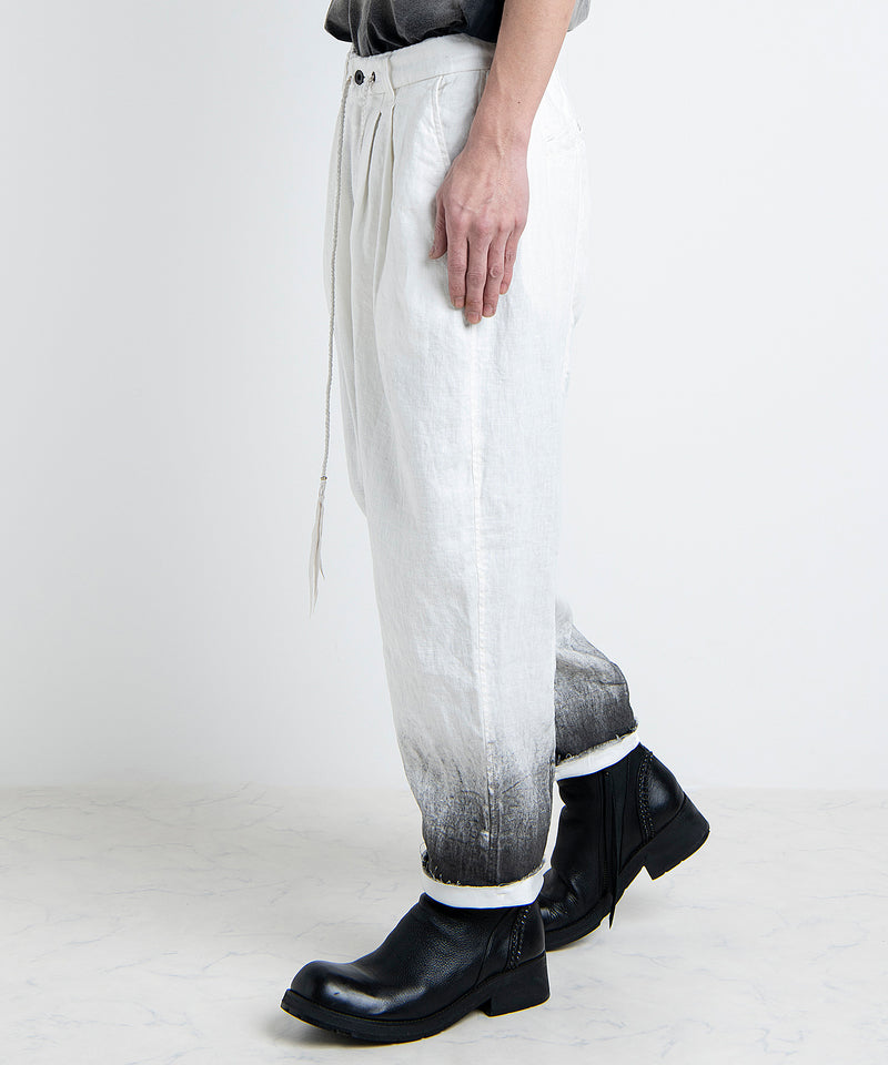 2501-PT04 Linen Layered Tuck Pants White