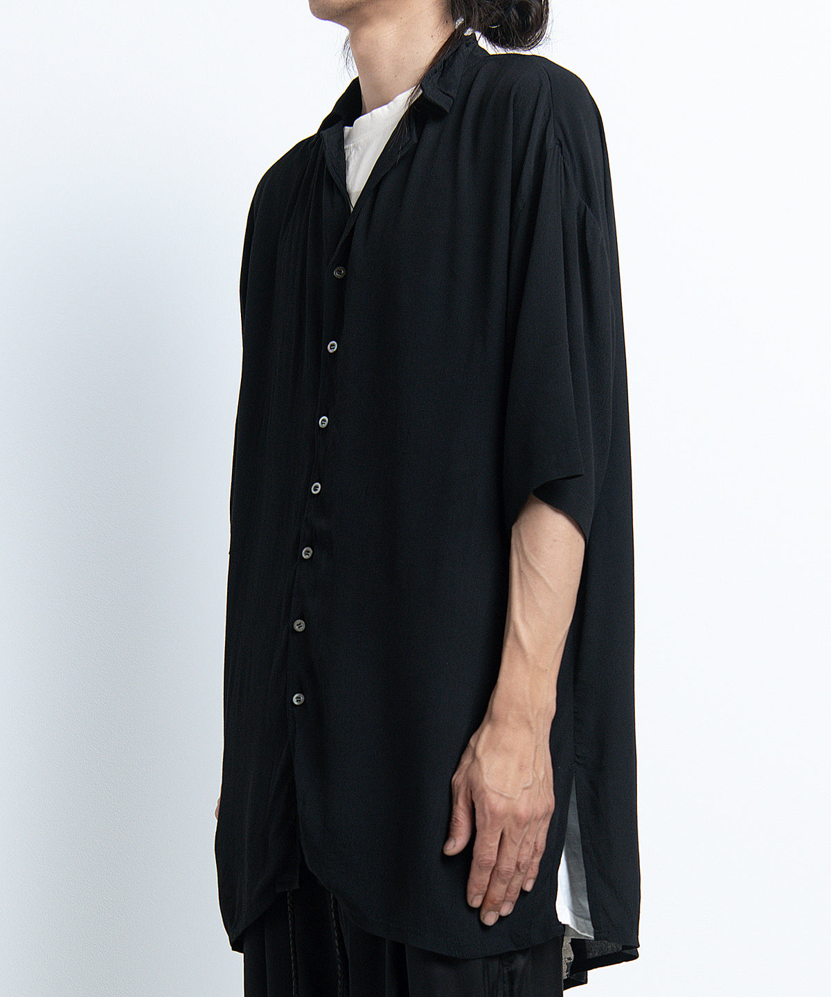 2401-SH03 Splash Crepe Rayon Lazy Shirt Black