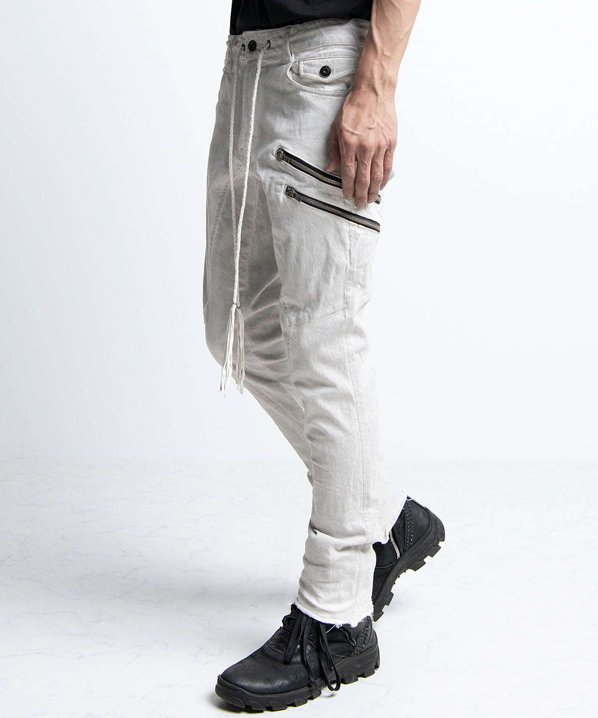 2401-PT01 Double Zip Stretch Twill Pants 01 Dirty White