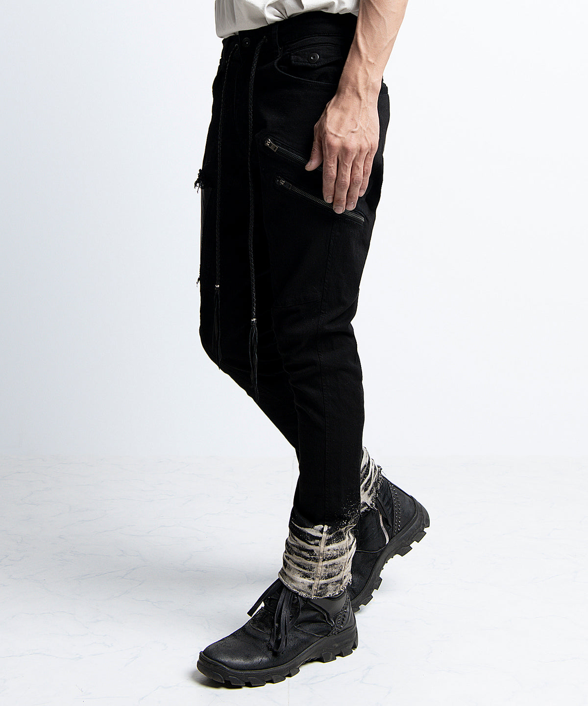 2401-PT02 Double Zip Stretch Twill Pants 02 Black