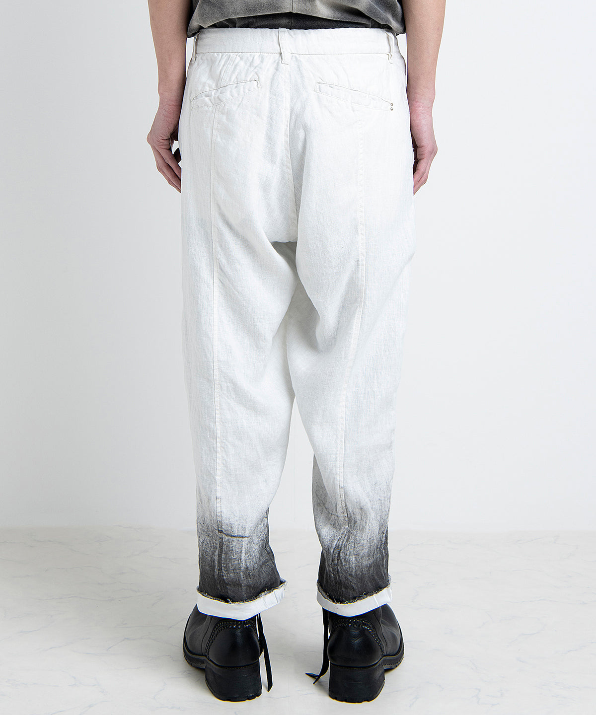 2501-PT04 Linen Layered Tuck Pants White