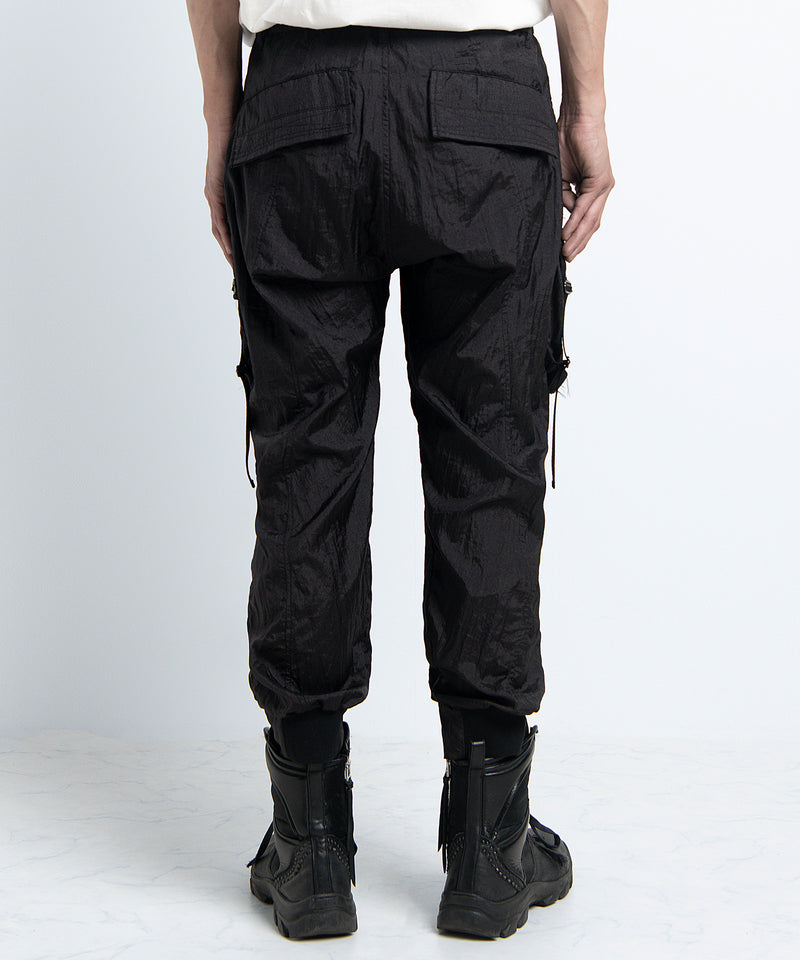 2401-PT05 Black Metal Parachute Pants 02 Black