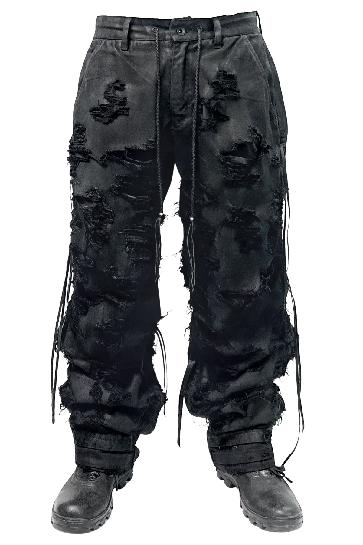 2502-PT03 Coating Side Shirring Slash Pants_Black