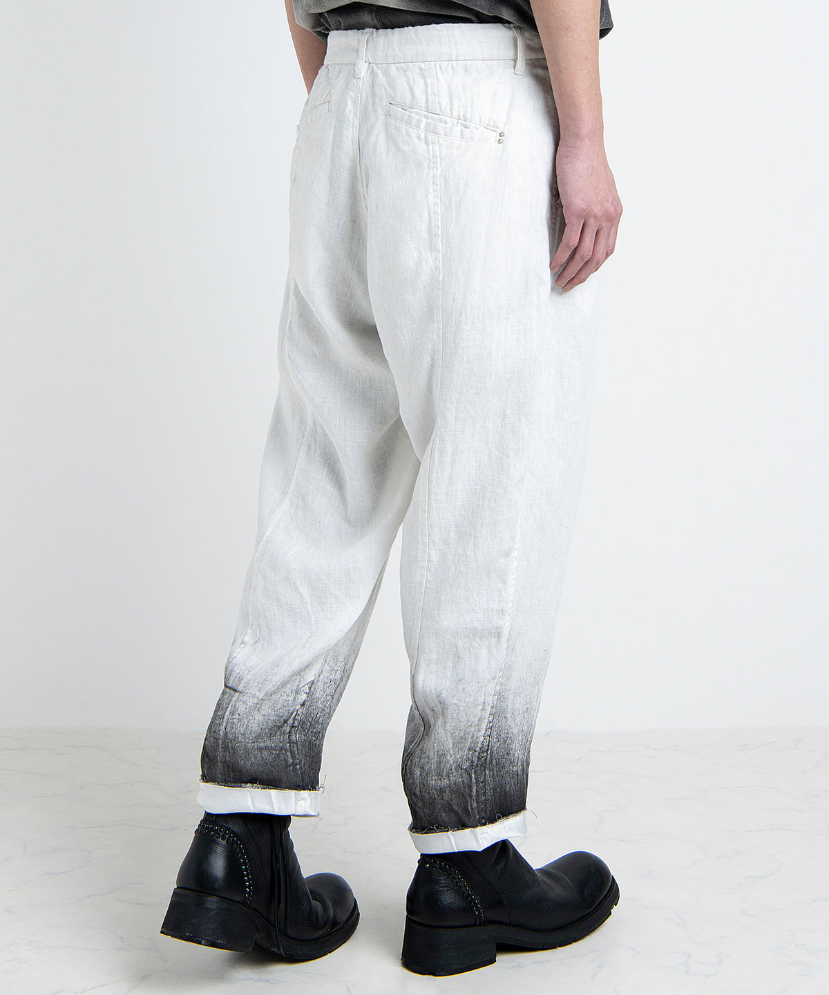 2501-PT04 Linen Layered Tuck Pants White