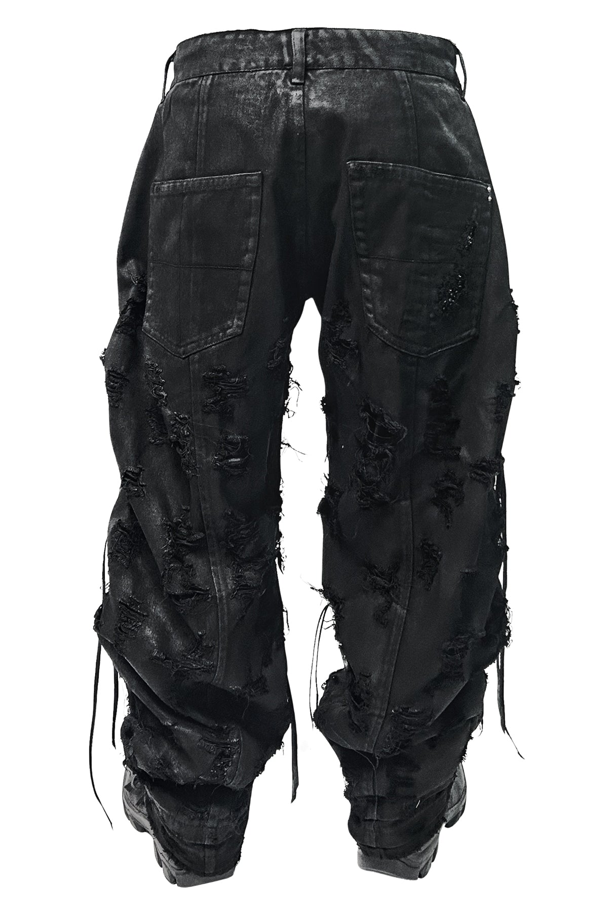2502-PT03 Coating Side Shirring Slash Pants_Black