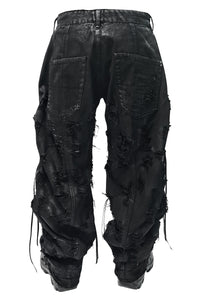 2502-PT03 Coating Side Shirring Slash Pants_Black