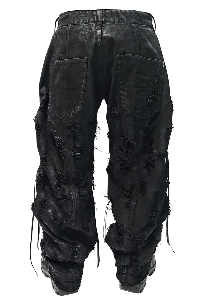 2502-PT03 Coating Side Shirring Slash Pants_Black