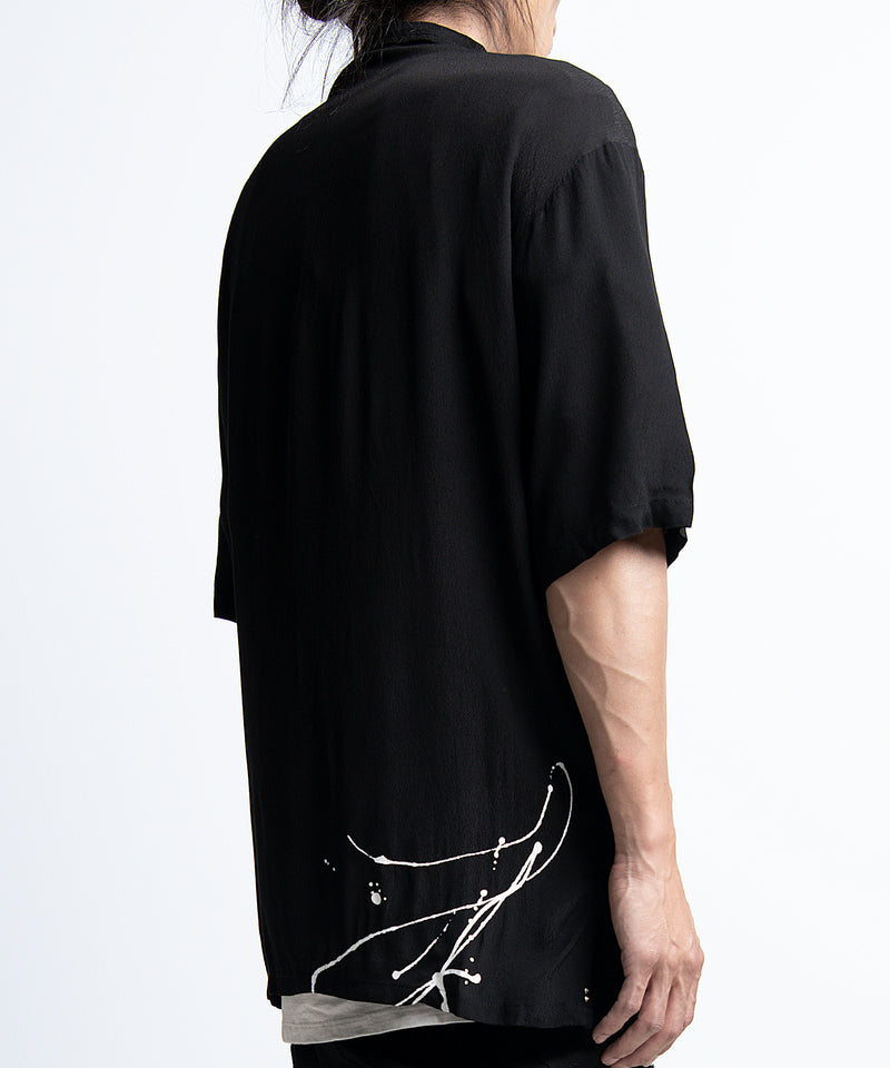 2401-SH09 Splash Crepe Rayon Slim Shirt Black