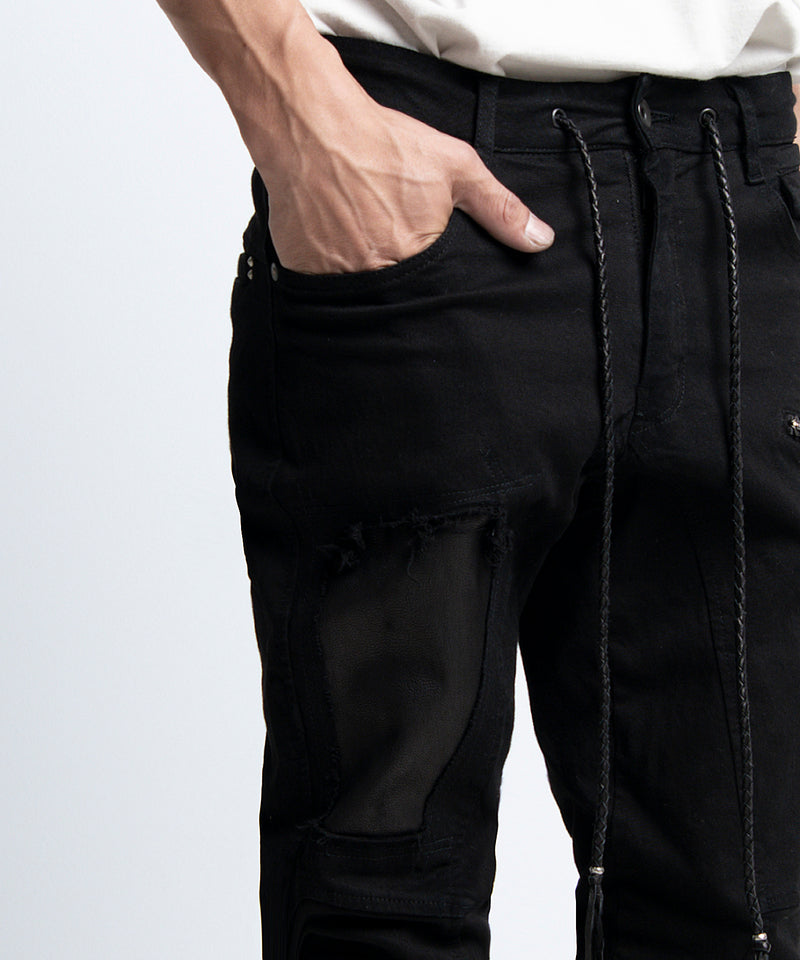 2401-PT02 Double Zip Stretch Twill Pants 02 Black