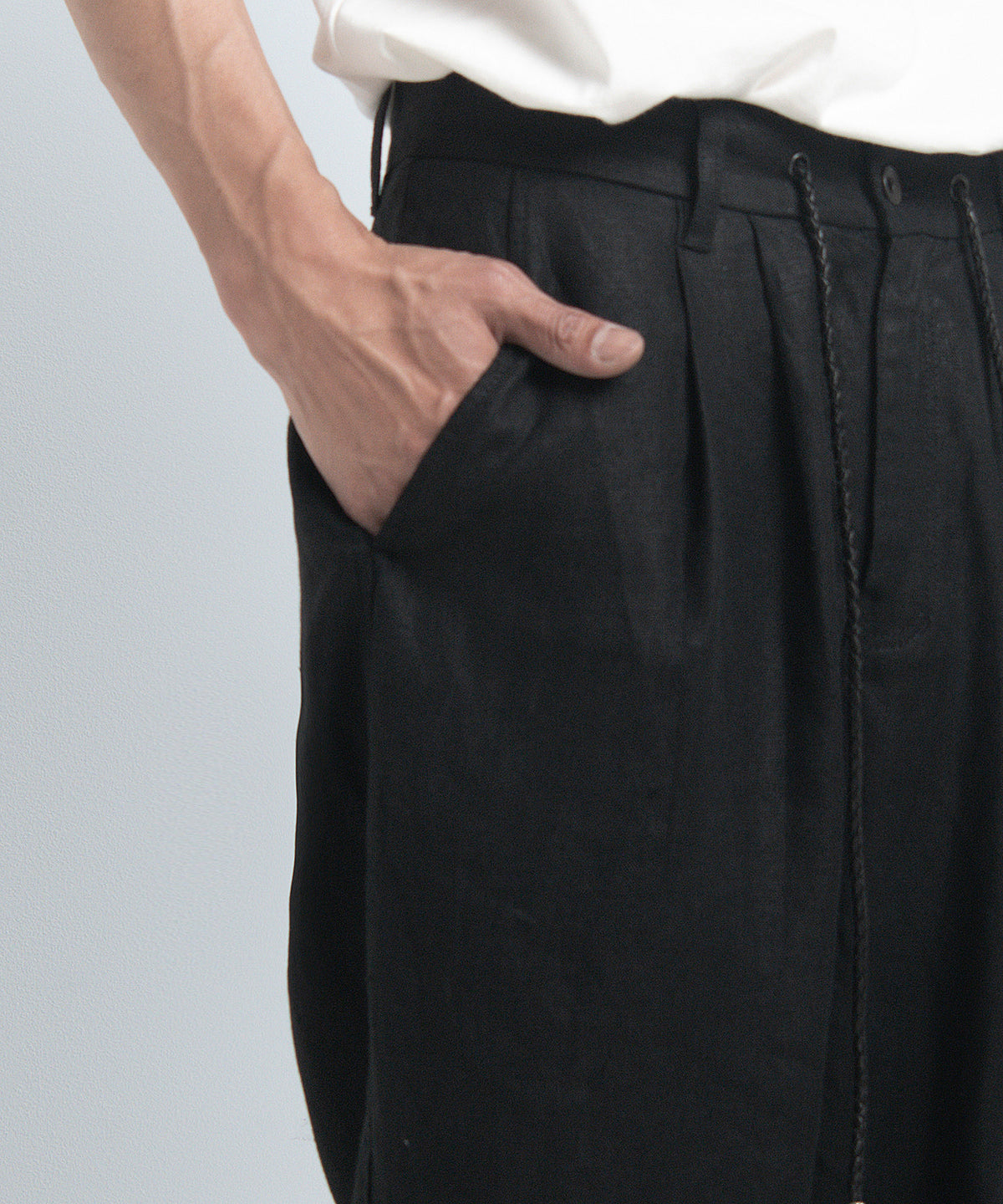 2401-PT03 Linen Layered Pants 05 Black
