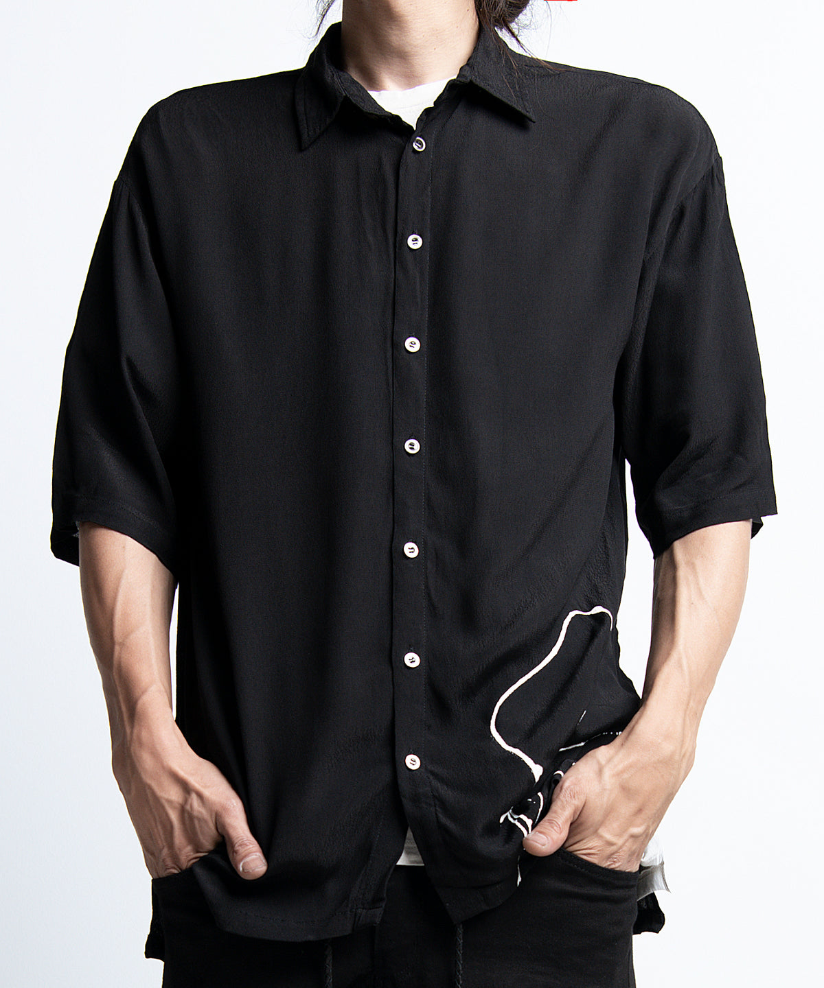 2401-SH09 Splash Crepe Rayon Slim Shirt Black
